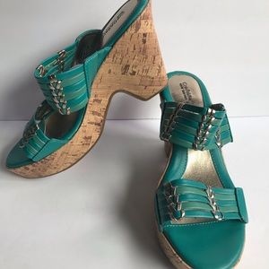 Croft & Barrow teal slide cork wedges size 7